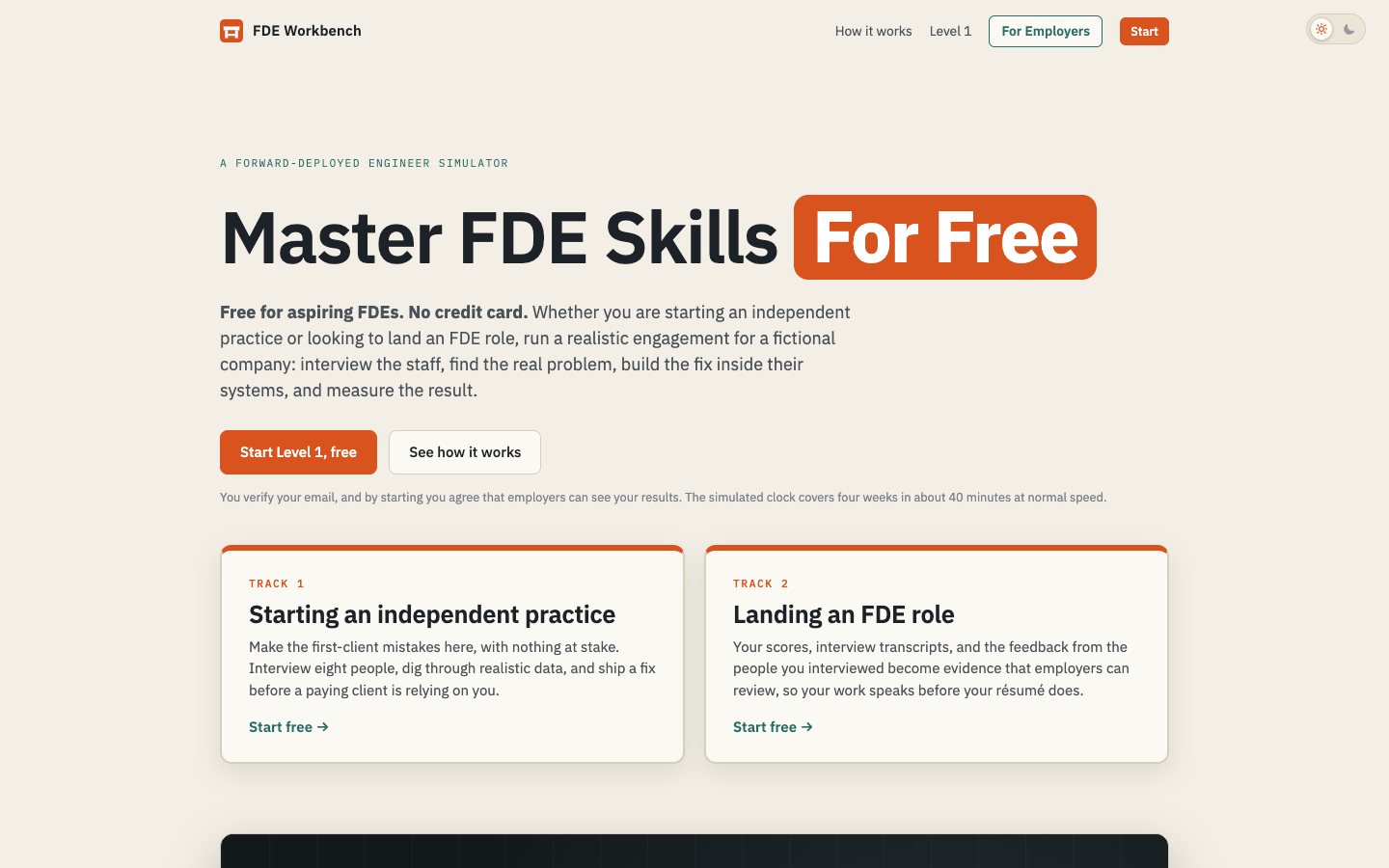 The FDE Workbench homepage